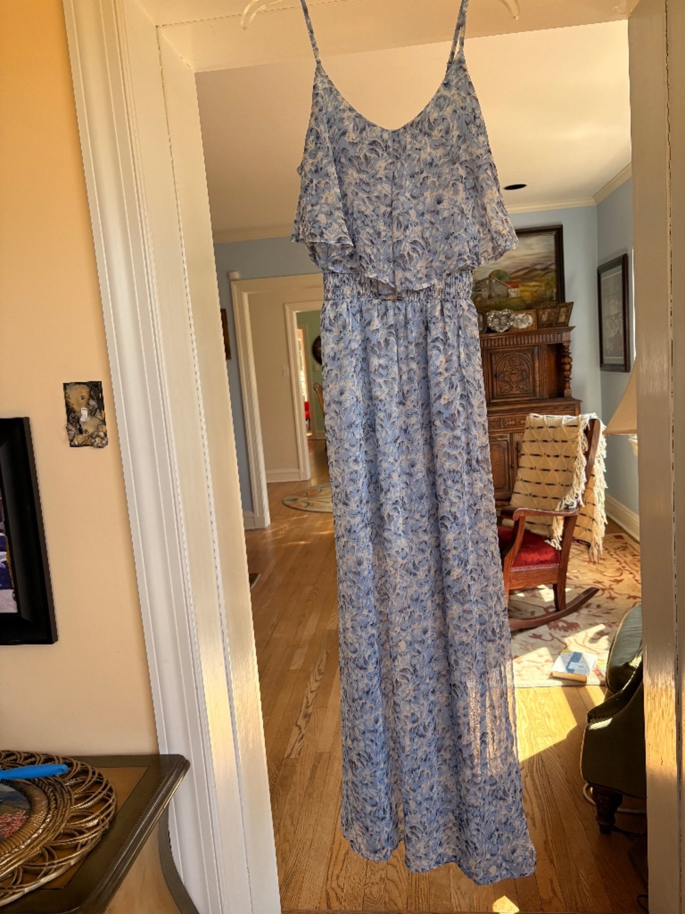 RARE Sugarlips Blue White Floral Print Spaghetti Strap Sundress Summer Dress S